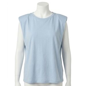 NEW ENTRO solid shoulder pad top in blue